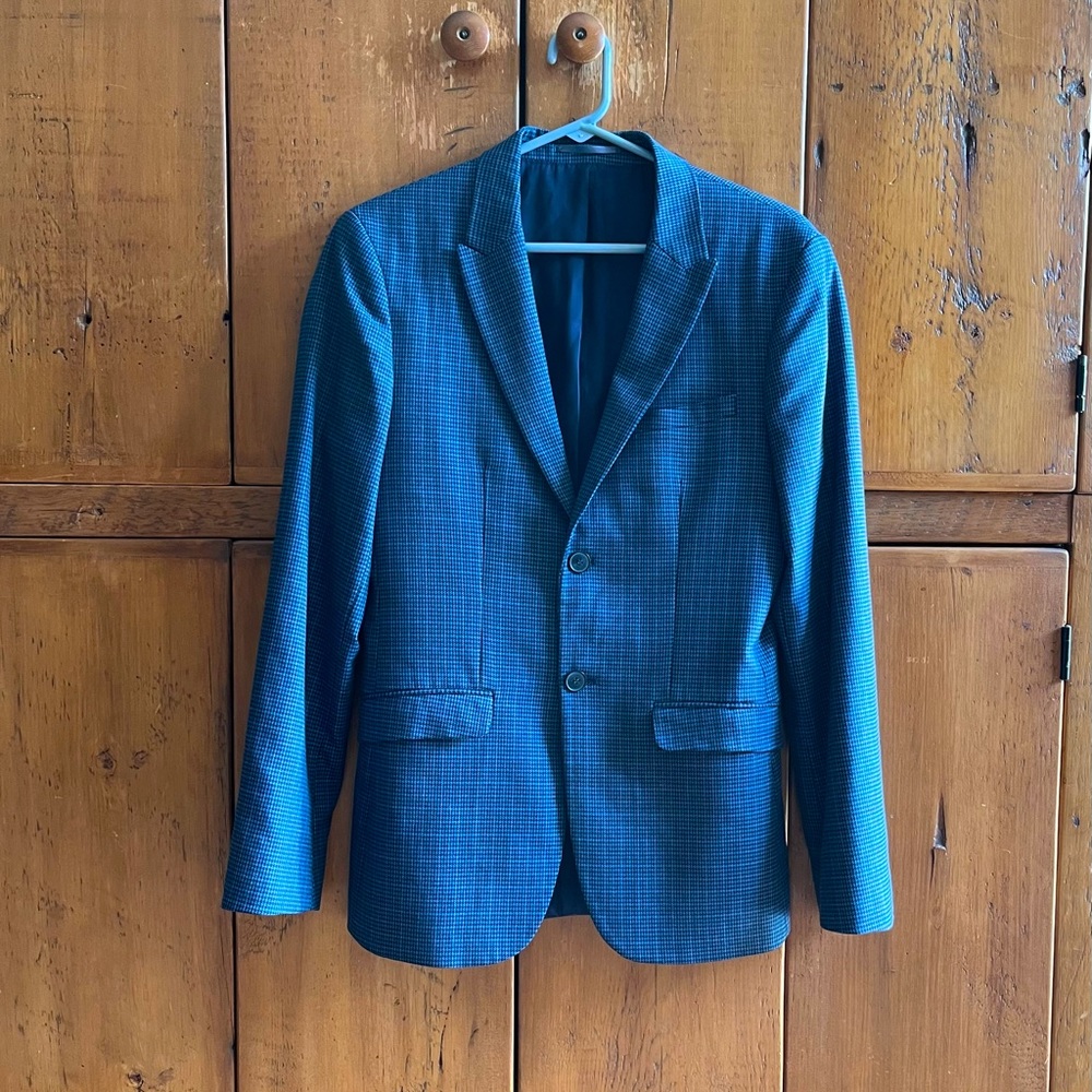 TOPMAN Blue Houndstooth Plaid Sport Jacket/Blazer, 36R Plus FREE TOPMAN Tee!